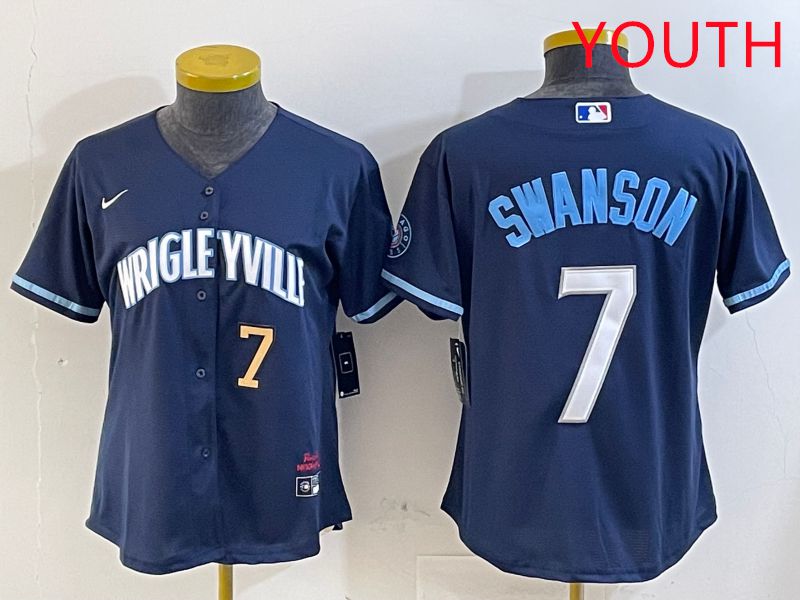 Youth Chicago Cubs 7 Swanson Blue City Edition Game 2025 Nike MLB Jersey style 5
